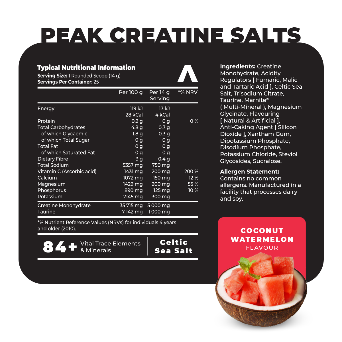 Peak Creatine salts nutri coconut watermelon