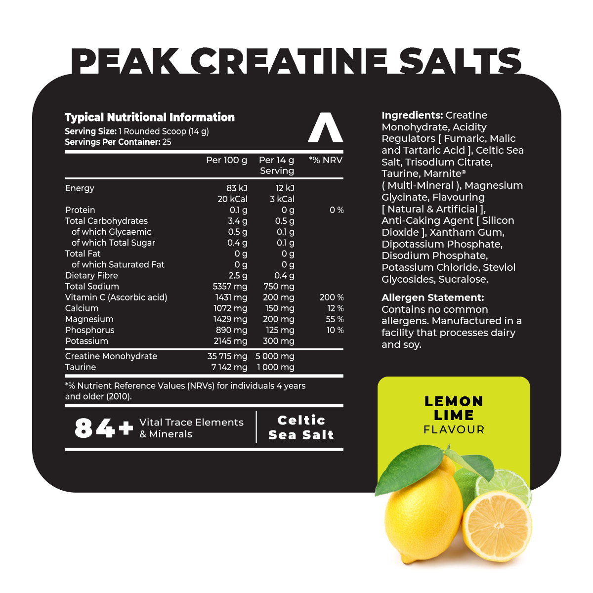Peak Creatine salts nutri Lemon Lime