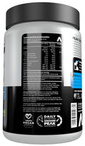 Supplement container with nutritional information label on a white background