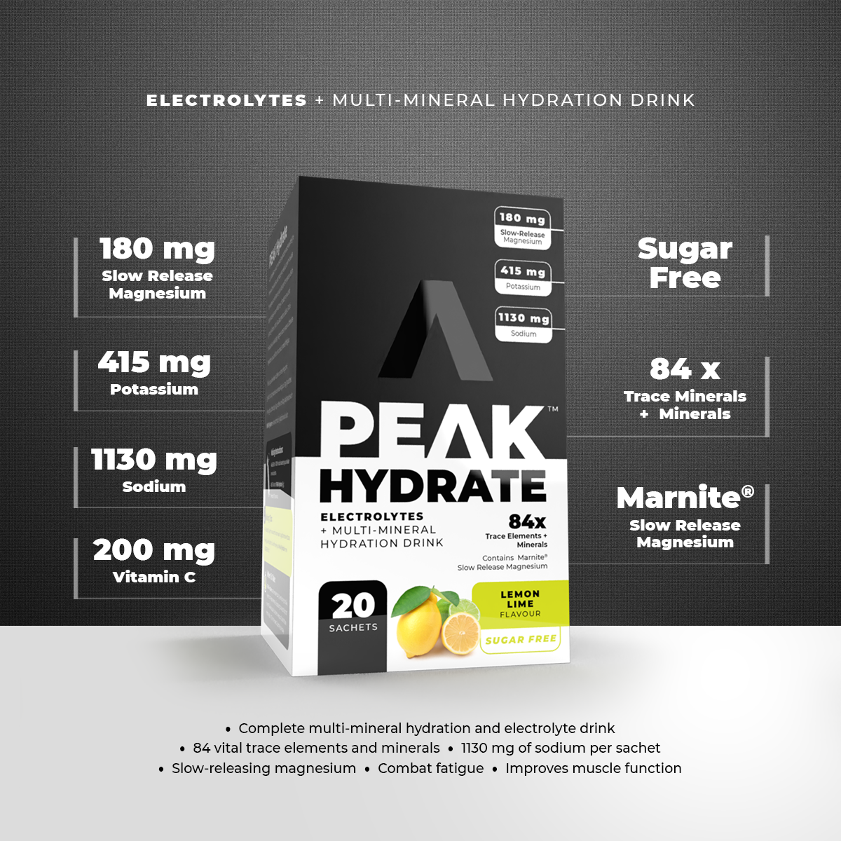 PEAK Hydrate Lemon and Lime sports hydration