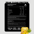 Nutritional information label for Peak Clear Protein with a pineapple flavor.